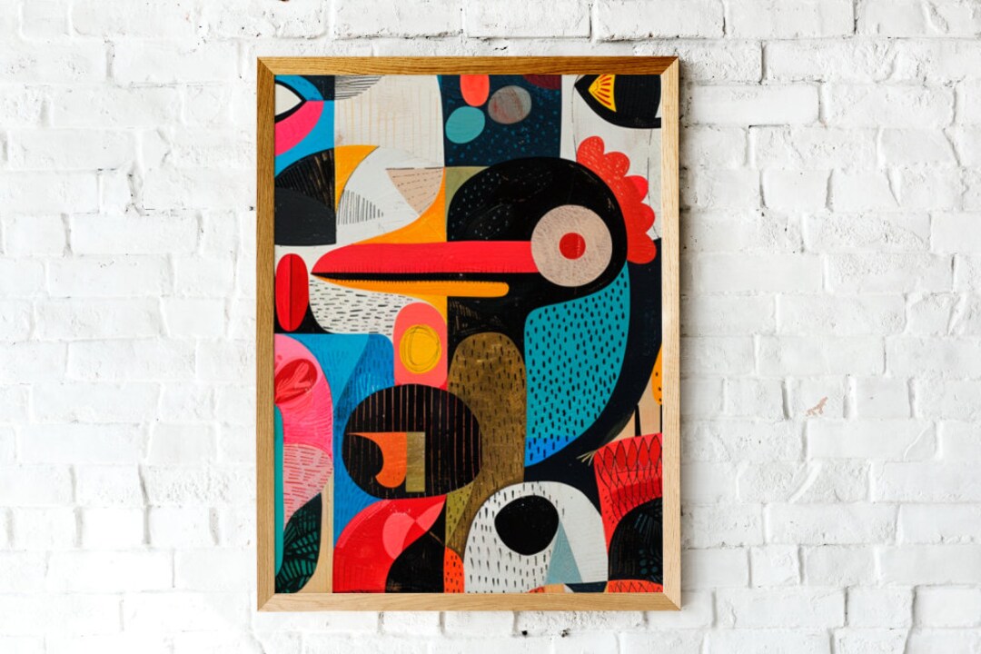 Printable Vibrant Colorful Bird Art Print Modern Abstract Nature ...