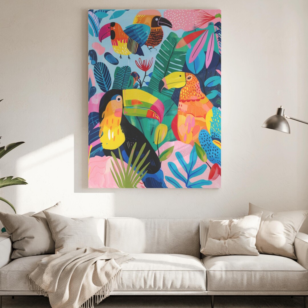 Vibrant Tropical Bird Canvas Wall Art, Colorful Home Decor, Modern Wall ...