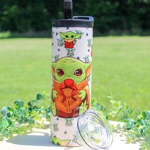 20oz Alien Cutie Duo Lid Tumbler | Sublimated Skinny Cup | Includes Two Lids