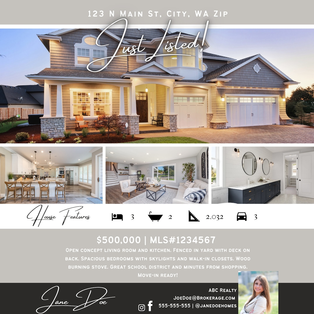 Real Estate Social Media Post Just Listed Template Instant Download