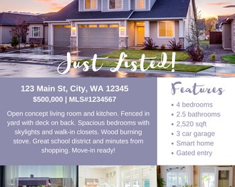 Real Estate Listing Flyer Template, QR Code, Realtor Marketing (Instant Download)