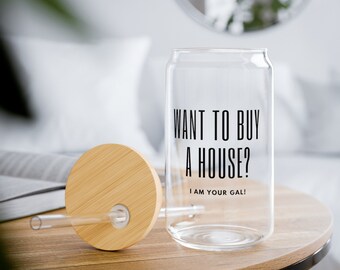 Chcesz kupić dom? Real Estate Agent Cup, Realtor Glasses with Straw, Sipper Glass, 16oz