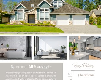 Real Estate Listing Flyer, Real Estate Template, Canva Template, Just Listed Flyer, Realtor Marketing, Real Estate Marketing