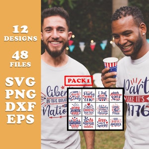 4 de julio Día de la Independencia Paquete Regalo SVG PNG DFX y Eps File Bundle Pack 1