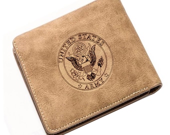 Mens Personalised Engraved dad grandad Black Leather army military coin Wallet