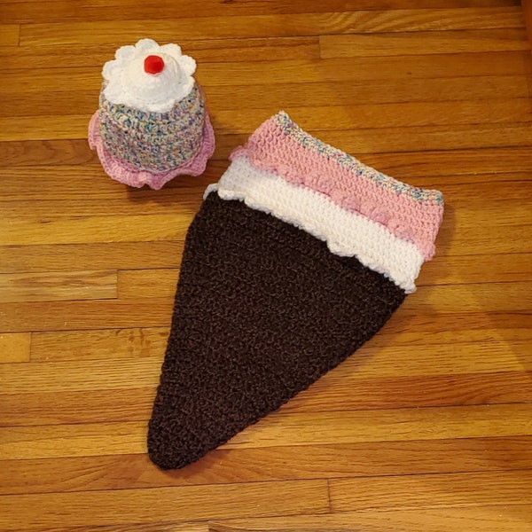 Handmade Crochet Ice Cream Cone Cocoon Baby Set