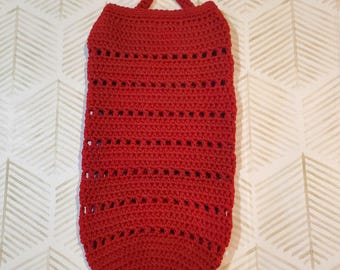 Handmade Crochet Grocery Bag Storage / Dispenser / Kitchen Organizer (Color: Cranberry)