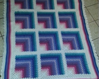 Handmade Crochet Pastel Mitered Granny Square Throw Afghan Blanket
