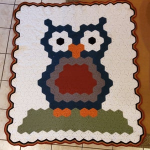 Handmade Crochet Hootie Owl Throw Afghan Blanket