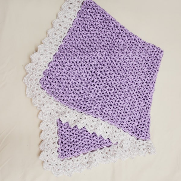 Receiving Blanket White w/ Lavender Trim #107-L