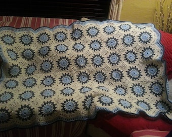 Handmade Crochet Anchors of Blue Throw Afghan Blanket