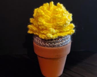 Handmade Crochet Yellow Lotus Flower Plant in Clay Flowerpot
