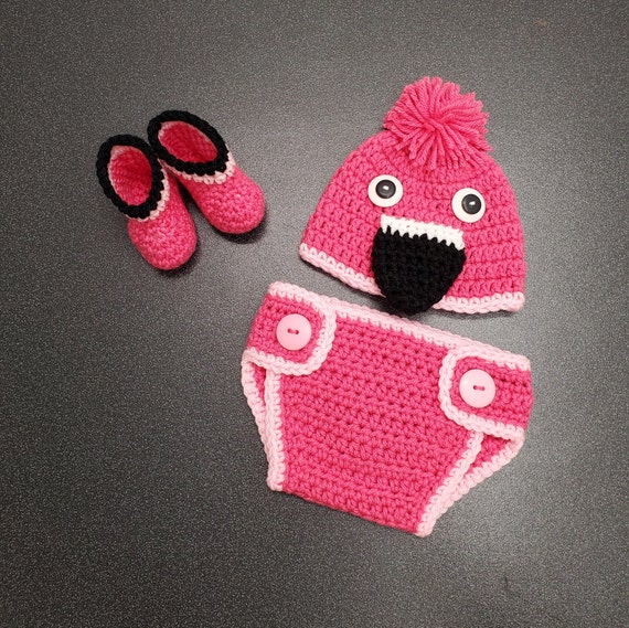 Handmade Crochet pink Flamingo Hat Booties & - Etsy