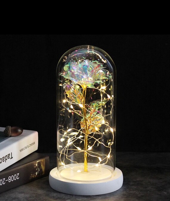 Galaxy Rose In Dome Glass Led White Light Etsy