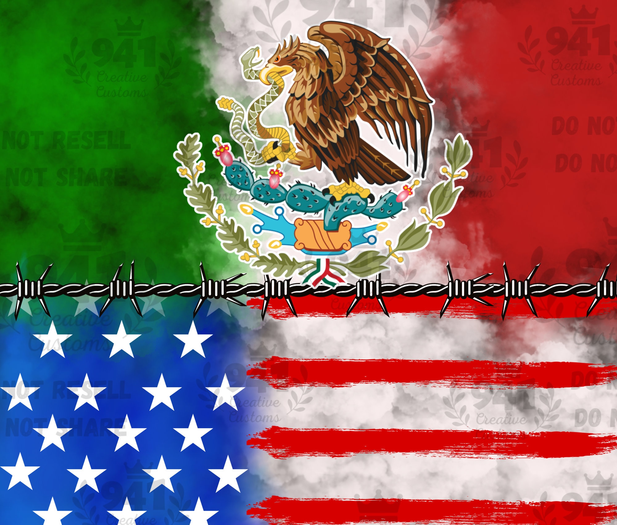 Mexican American Flag Stitched Together 20 Oz Tumbler Wrap for