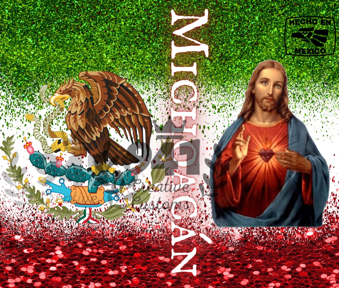 20 Oz Tumblr Sublimation of Glittered Mexican Flag With Jesus Wrap - Etsy, image size:1080x919