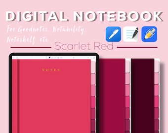 9 Tab Digital Notebook for Goodnotes, Notability, Noteshelf, Hyperlinked PDF, Grid, Lined, Stickers, Bujo, Digital Planner