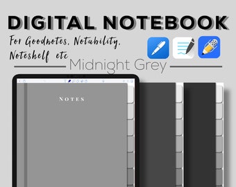 9 Tab Digital Notebook for Goodnotes, Notability, Noteshelf, Hyperlinked PDF, Grid, Lined, Stickers, Bujo, Digital Planner