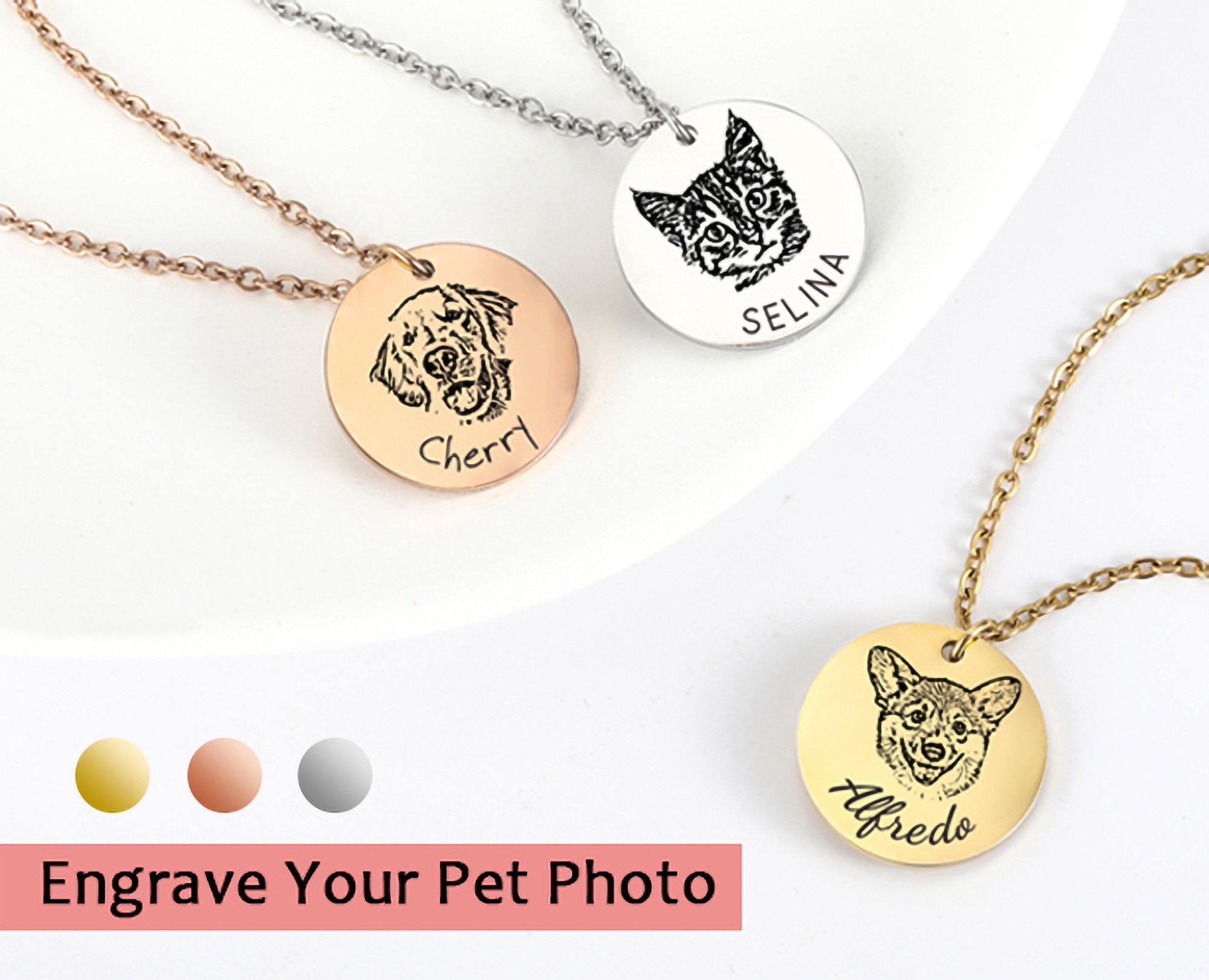 Cat Memorial Necklace Custom Pet Portrait Necklace Etsy