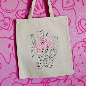 Sweet Tooth | cotton & heavy canvas tote bag | cherry cake | graphic design tote bag | lorleedesign