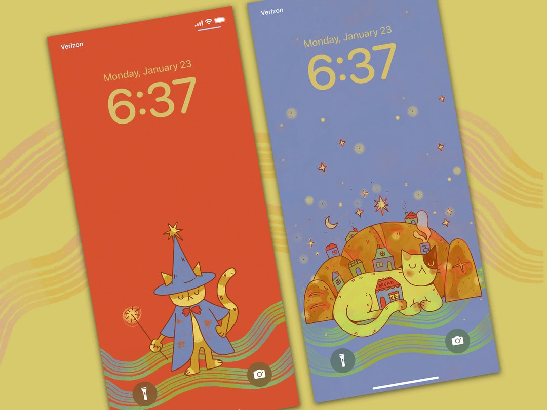 The Wizard and the Baker Cat Illustration Set of 2 iPhone Etsy