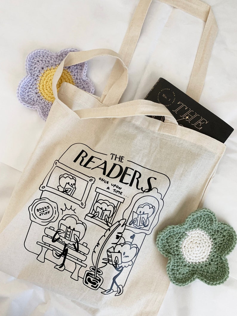 The Readers | cotton & heavy canvas tote bag options | library book bag | graphic design tote bag | lorleedesign 