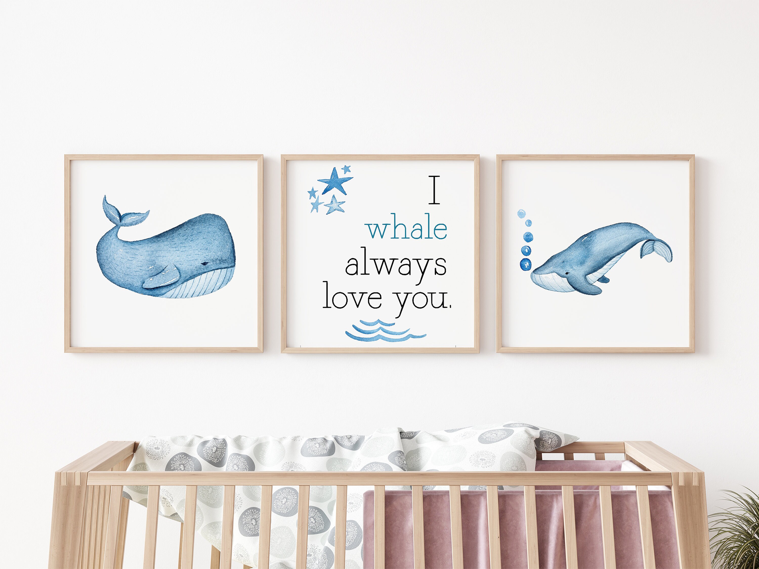 Set of 3 Whale Nursery Prints 3pc Whale Nursery Decor Etsy