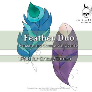 Feather Duo gebrandschilderd glas patroon voor Cricut/Cameo gebruik - Phoenix/Peacock - commerciële/persoonlijke licentie - digitale download - .PNG, .PDF, .JPG