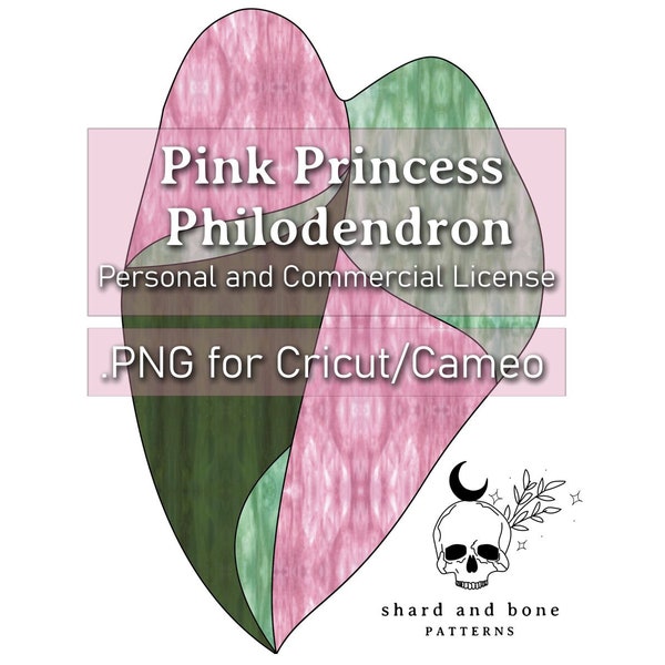 Pink Princess Philodendron Stained Glass Pattern for Cricut/Cameo - Two Sizes - Personal/Commercial Use - .PNG, .PDF and .JPG File Format