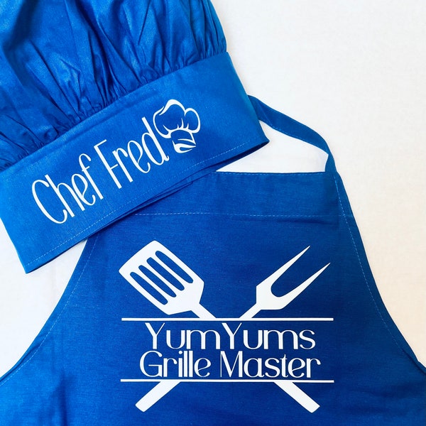 Adult Apron Set, Personalized Apron and Chef Hat, Father's Day Gift, Custom Chef Hat and Apron, Grill Master, Dad Gift, Grandpa Gift