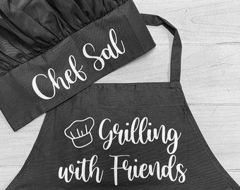 Chef Apron and Chef hat, Personalized Apron, Adult Chef Hat, Baking Apron , Custom Chef Apron Chef Hat, Father's Day Gift, Grill Master