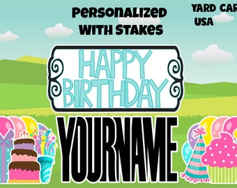 The Madison Personalized Birthday Party Lawn Card with Stakes, Customized Birthday Lawn Sign, Yard Card Business Supply, Yard Card Wholesale