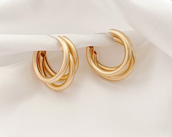 Triple Gold Hoop Earrings, Gold Hoop Earrings, Chunky Hoops, Thick Hoop Earrings, Minimal Earrings, Korean Earrings