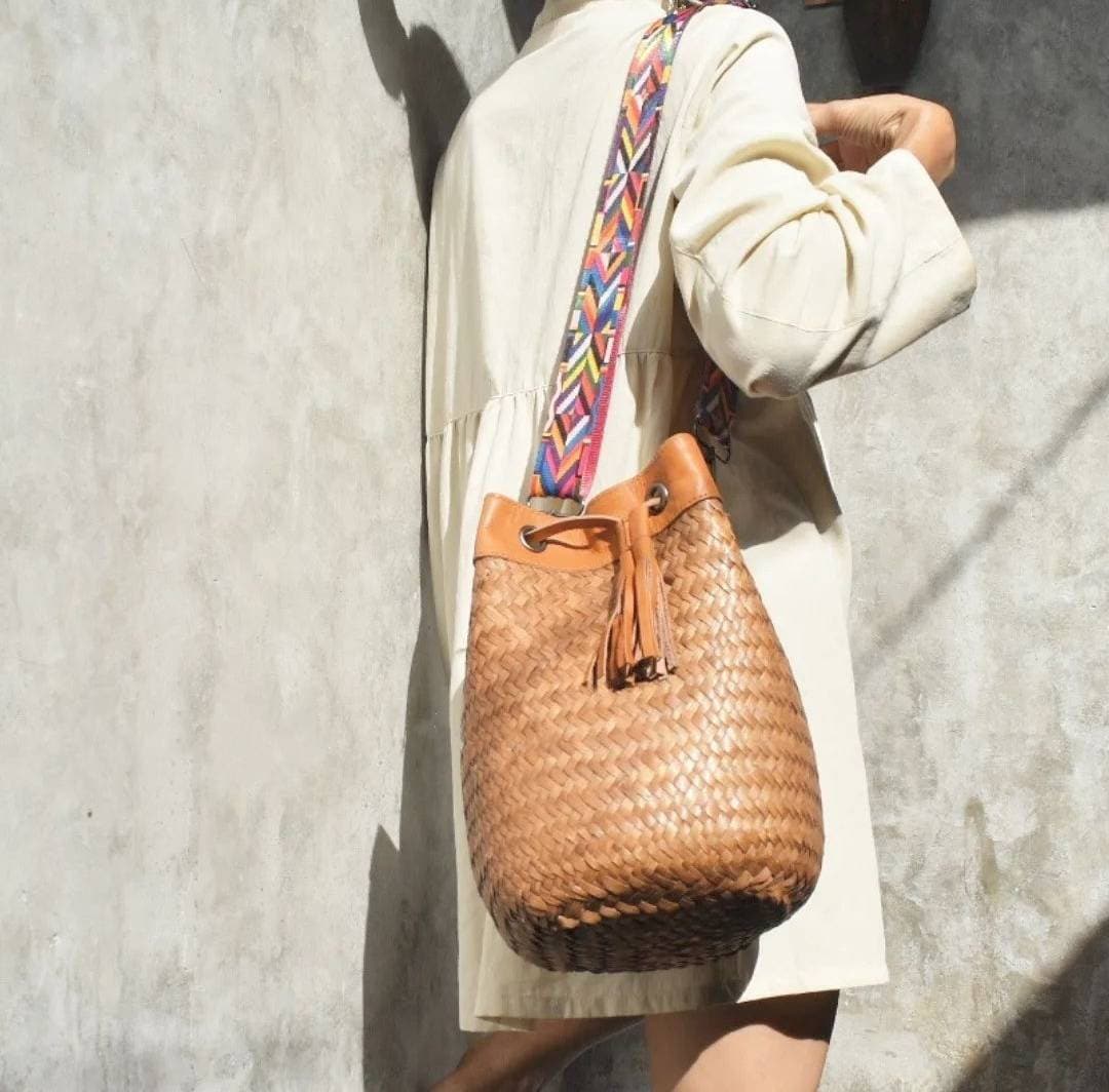 Tan Woven Bag Natural Leather Woven Sling Bag Leather Sling 