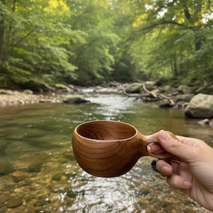 Eco Friendly Kitchen & Fall Decor Rustic Teak Wood Kuksa Wooden Coffee Mug, Scandinavian Bowl