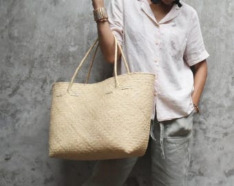 Handmade Rattan Tote Bag | Large Woven Straw Boho Bag