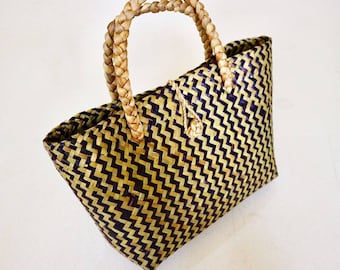 80s woven straw bag - square natural bag- chevron boho hippie bag- tote vintage handbag-chevron basket bag- seagrass basket bag