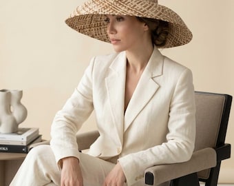 Wide Brim Palm Straw Sun Hat, Handmade Vintage Hepburn Beach Hat, Elegant Resort Vacation Hat, Lamp Shade Straw Hat, Summer bucket hat