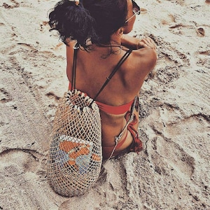 Rattan net sling backpack - Borneo straw bag - Boho wall decor and hanging basket- rattan beach backpack - rattan purses