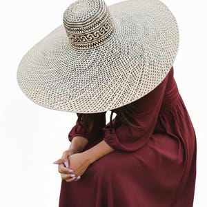 Large Hat for Women | Bohemian Extra Large Rattan Sun Hat 70cm Wide Brim | Indigenous Borneo Handwoven Natural Black & Brown Beach Hat