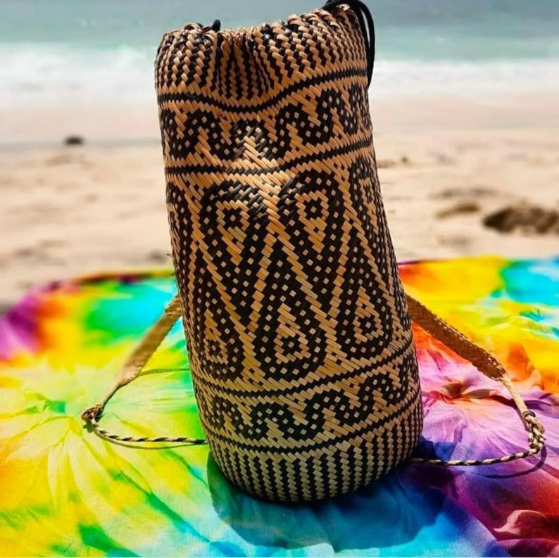Handmade Woven Rattan Backpack | Tribal Boho Bag image 1