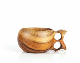 Teak Wood Kuksa Double Hole | Handcarved Wooden Portable Camping Coffee Mug