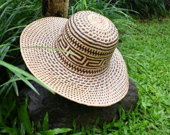 Borneo classic rattan hat, ethnic straw hat, Boater hat, Beach hat, Bali hat, palm hat, white black hat hat