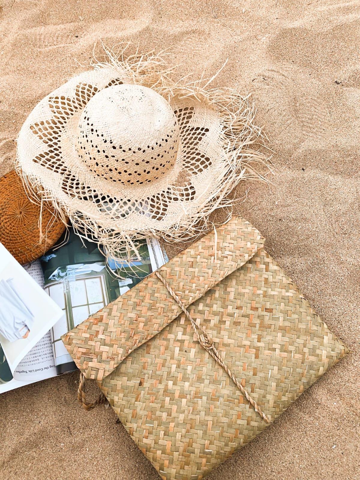 Wide Brim Natural Palm Leaf Fringe Sun Hat | Boho Beach 