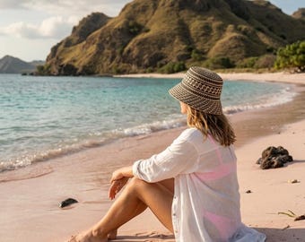 Rattan-Sonnenhut | Authentischer, handgewebter Sonnenhut aus Borneo | Sommerhut im Boho-Stil aus Naturfasern | Vintage-Hut im tropischen Stil | Resort-Bekleidung