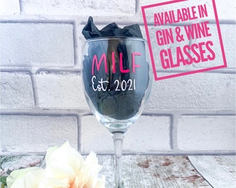 Milf wine glass, Baby shower funny gift, New Mum wine glass, Funny new Mum gift, Wife gift from husband, Humorous wine gifts, Milf gift