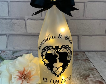 Personalised wedding bottle, Custom wedding gift, Anniversary light, Light up bottle for best friend wedding, Mr and Mrs wedding gift