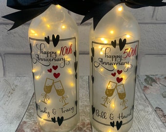 Anniversary lighted wine bottles, Personalised anniversary gift, Anniversary gift for couple, 25th anniversary gifts, Wedding anniversary