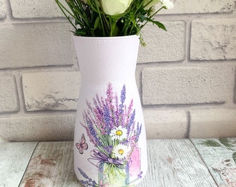 Lilac Vase, Vases for flowers, Glass vase 20cm, Pretty vase, Floral vase centrepiece, Vase gift, Mum vase, Painted vase, Butterfly vase,