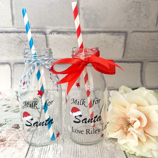 Santa milk bottle, Christmas milk bottle, Milk for Santa, Personalised gift, Christmas tradition, Xmas eve box fillers, Christmas eve decor